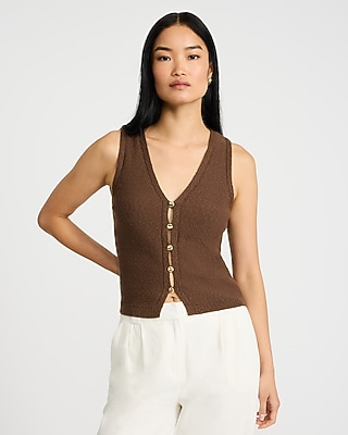 V-Neck Gold Button Front Cutaway Sweater Vest