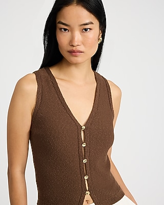 V-Neck Gold Button Front Cutaway Sweater Vest