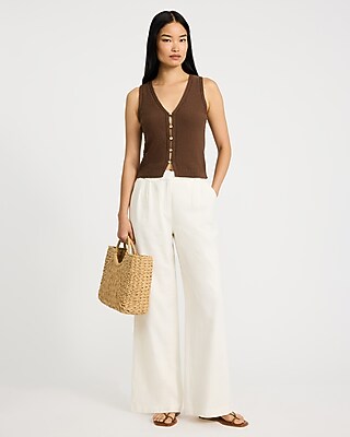 V-Neck Gold Button Front Cutaway Sweater Vest
