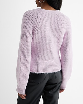 Fuzzy Ribbed Surplice Tie Sweater