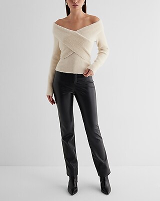 Faux Fur Off The Shoulder Surplice Sweater | Express