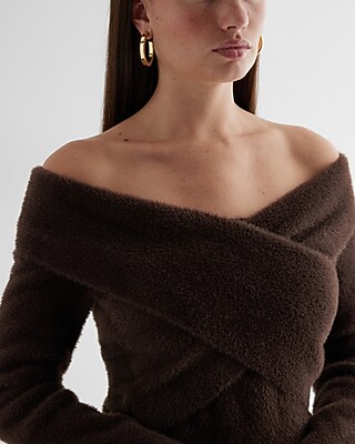 Faux Fur Off The Shoulder Surplice Sweater | Express