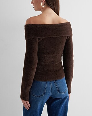 Faux Fur Off The Shoulder Surplice Sweater | Express