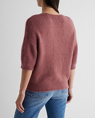 Crew Neck Short Puff Sleeve Sweater - image 3