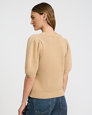 Heart Swan V-Neck Puff Sleeve Sweater - image 3