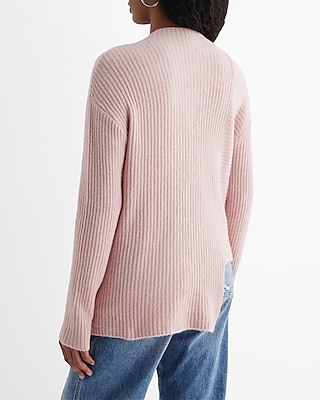 Ribbed Mock Neck Asymmetrical Hem Sweater