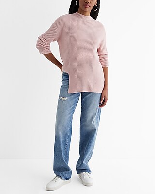 Ribbed Mock Neck Asymmetrical Hem Sweater