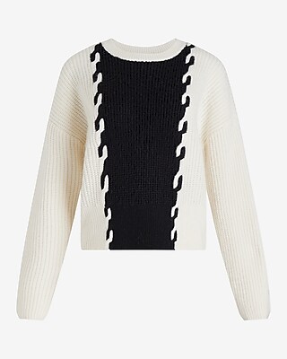 Cable Knit Color Block Crew Neck Sweater - image 4