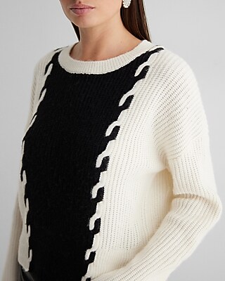 Cable Knit Color Block Crew Neck Sweater - image 2