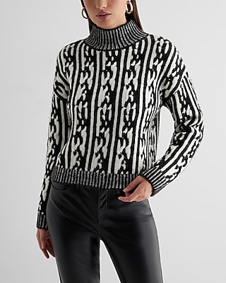RIGHT FOR - Striped High Neck Wool Sweater