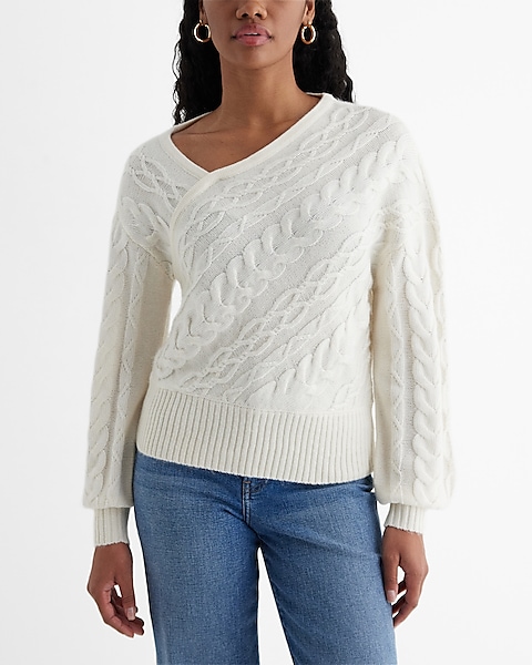 Cable Knit Asymmetrical Long Sleeve Sweater | Express Cable Knit Asymmetrical Long Sleeve Sweater | Express