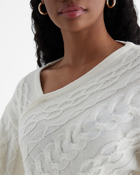 Cable Knit Asymmetrical Long Sleeve Sweater | Express Cable Knit Asymmetrical Long Sleeve Sweater | Express