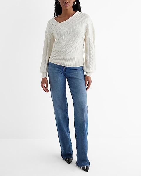 Cable Knit Asymmetrical Long Sleeve Sweater | Express Cable Knit Asymmetrical Long Sleeve Sweater | Express