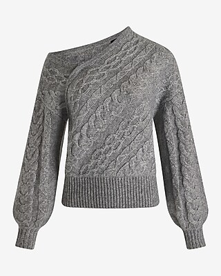 Cable Knit Asymmetrical Long Sleeve Sweater | Express