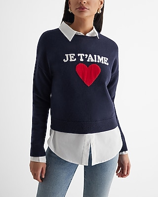 JE TAIME HEART PULLOVER 9613590:NAVY:XS