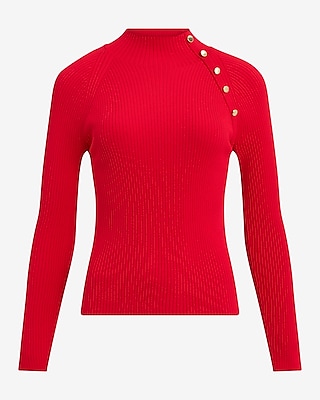 Silky Soft Fitted Ribbed Mock Neck Button Shoulder Sweater