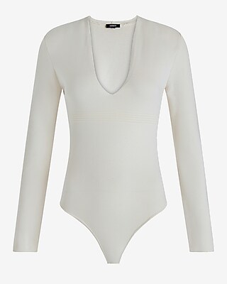 Padded Shoulder Deep V-Neck Sweater Bodysuit - image 5