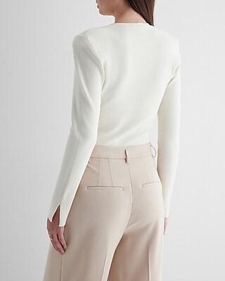 Padded Shoulder Deep V-Neck Sweater Bodysuit - image 2