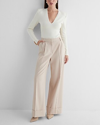 Padded Shoulder Deep V-Neck Sweater Bodysuit - image 4