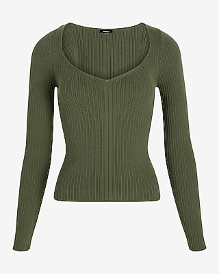 Fitted Ribbed Sweetheart Neckline Sweater