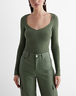 Fitted Ribbed Sweetheart Neckline Sweater