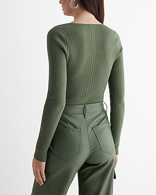 Fitted Ribbed Sweetheart Neckline Sweater