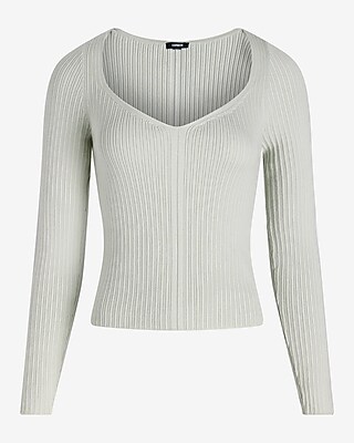Fitted Ribbed Sweetheart Neckline Sweater