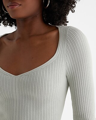 Fitted Ribbed Sweetheart Neckline Sweater
