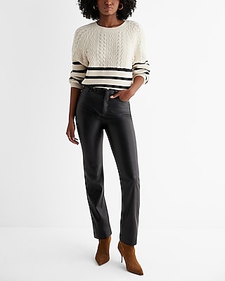 Striped Cable Knit Crew Neck Sweater