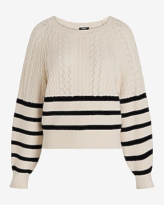 Striped Cable Knit Crew Neck Sweater