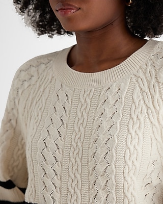 Striped Cable Knit Crew Neck Sweater