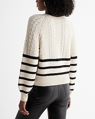 Striped Cable Knit Crew Neck Sweater