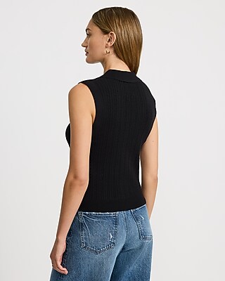 Cable Knit V-Neck Sleeveless Sweater Polo