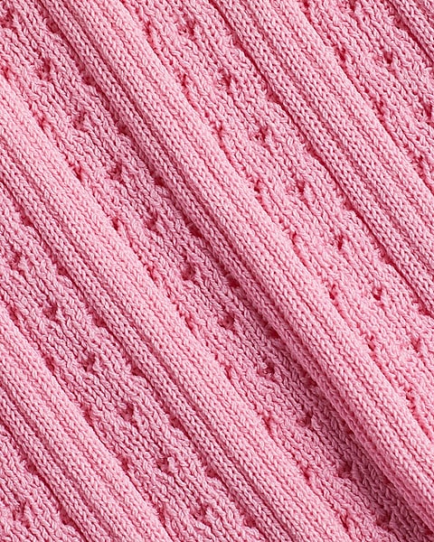 Ribbed Scalloped Novelty Button Short Sleeve Polo Sweater Ribbed Scalloped Novelty Button Short Sleeve Polo Sweater