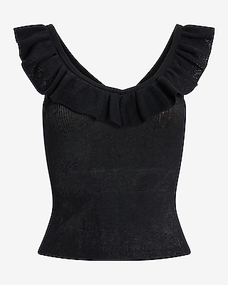 Sheer V-Neck Ruffle Sweater Tank - image 5