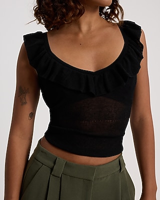 Sheer V-Neck Ruffle Sweater Tank - image 2