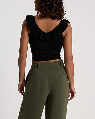 Sheer V-Neck Ruffle Sweater Tank - image 3