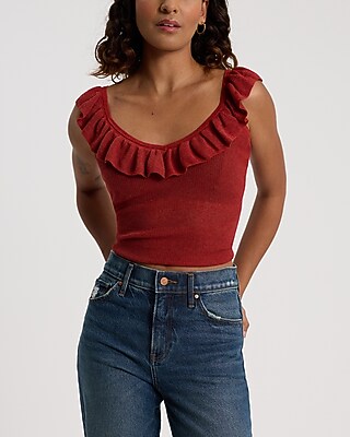 Sheer V-Neck Ruffle Sweater Tank - thumbnail 8