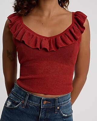 Sheer V-Neck Ruffle Sweater Tank - thumbnail 9
