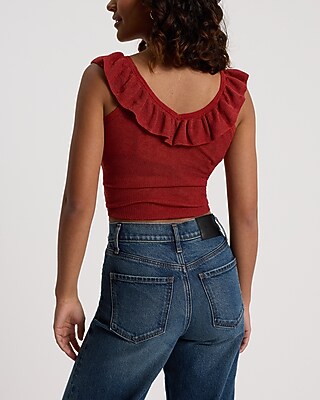 Sheer V-Neck Ruffle Sweater Tank - thumbnail 10