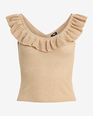 Sheer V-Neck Ruffle Sweater Tank