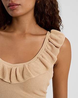 Sheer V-Neck Ruffle Sweater Tank