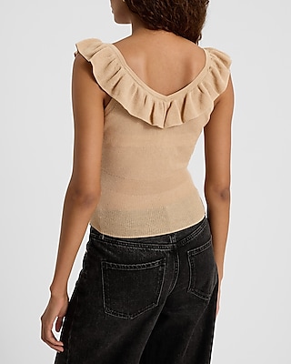 Sheer V-Neck Ruffle Sweater Tank