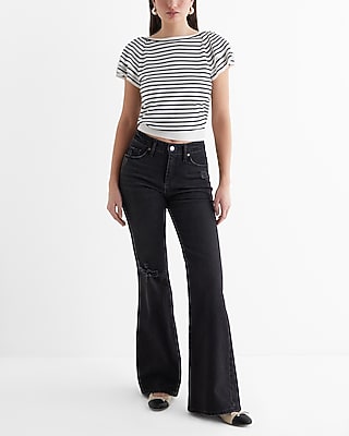Striped Crew Neck Short Ruffle Sleeve Sweater - image 4