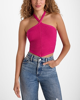 Ribbed Halter Handkerchief Sweater Tank