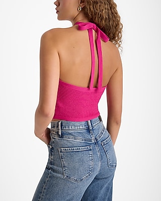 Ribbed Halter Handkerchief Sweater Tank