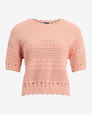 Crochet Crew Neck Short Sleeve Sweater Tee - image 5