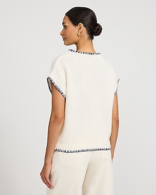 Stitched Trim Fish Crew Neck Short Sleeve Sweater - image 3