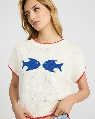 Fish Crew Neck Short Sleeve Sweater - image 2
