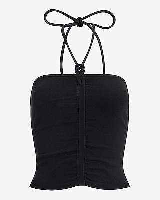 Ruched Knot Halter Neck Sweater Tank